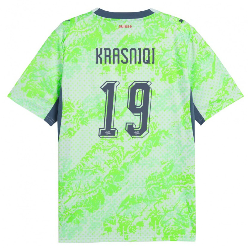 Danxen Kvinnor Schweiz Samuel Krasniqi #19 Grön Marin Bortatröja Matchtröjor 26-28 Tröjor T-Tröja