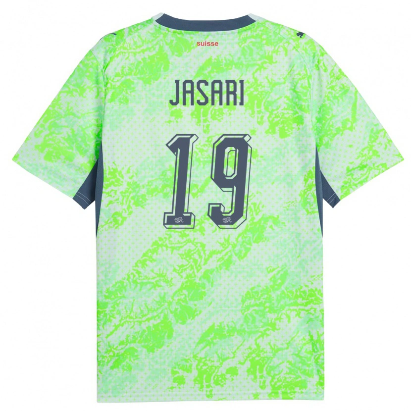 Danxen Kvinnor Schweiz Ardon Jasari #19 Grön Marin Bortatröja Matchtröjor 26-28 Tröjor T-Tröja