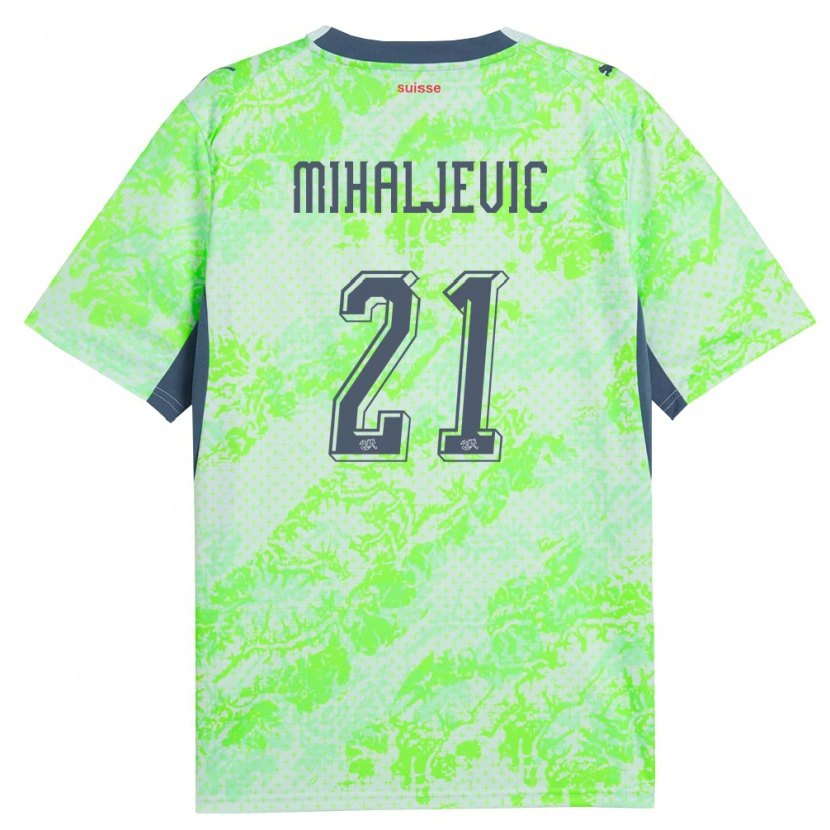 Danxen Kvinnor Schweiz Mark Mihaljevic #21 Grön Marin Bortatröja Matchtröjor 26-28 Tröjor T-Tröja