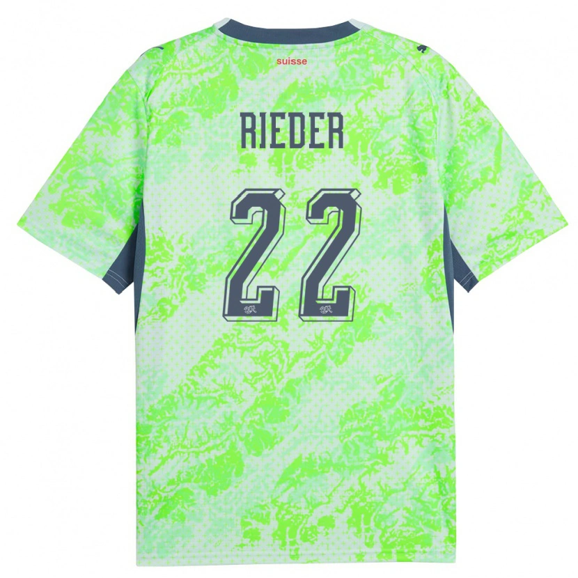 Danxen Kvinnor Schweiz Fabian Rieder #22 Grön Marin Bortatröja Matchtröjor 26-28 Tröjor T-Tröja