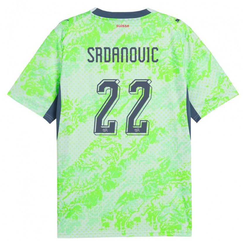 Danxen Kvinnor Schweiz Loun Srdanovic #22 Grön Marin Bortatröja Matchtröjor 26-28 Tröjor T-Tröja