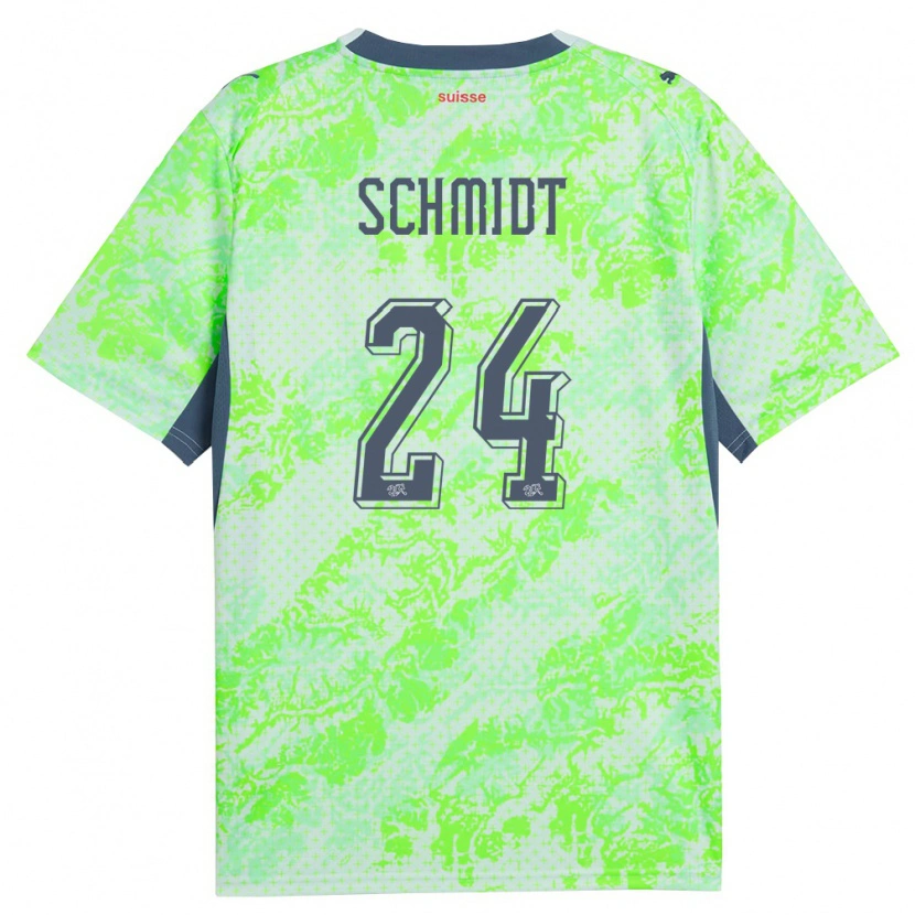 Danxen Kvinnor Schweiz Isaac Schmidt #24 Grön Marin Bortatröja Matchtröjor 26-28 Tröjor T-Tröja