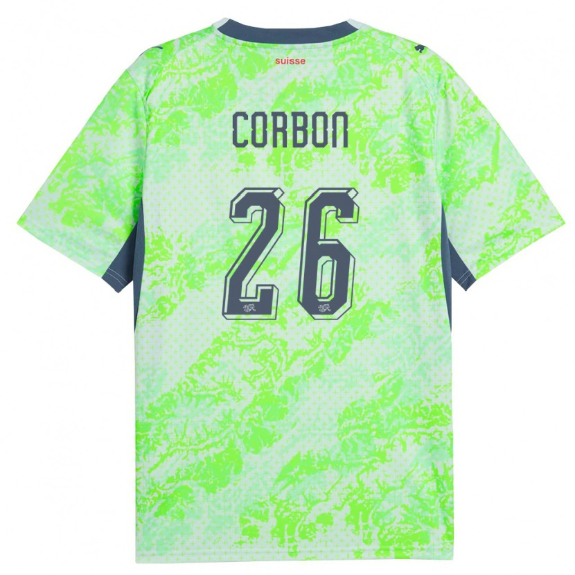 Danxen Kvinnor Schweiz Max Corbon #26 Grön Marin Bortatröja Matchtröjor 26-28 Tröjor T-Tröja