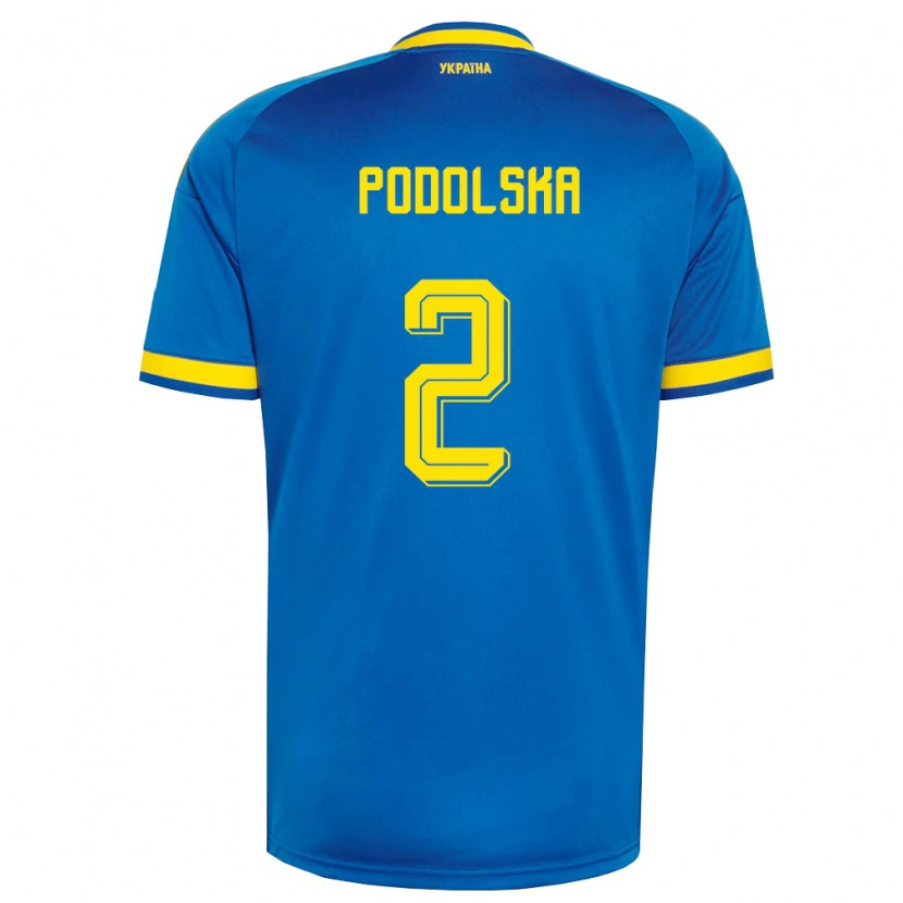Danxen Kvinnor Ukraina Iryna Podolska #2 Blå Gul Marin Bortatröja Matchtröjor 26-28 Tröjor T-Tröja