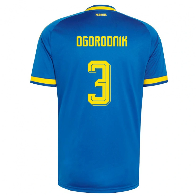 Danxen Kvinnor Ukraina Danylo Ogorodnik #3 Blå Gul Marin Bortatröja Matchtröjor 26-28 Tröjor T-Tröja