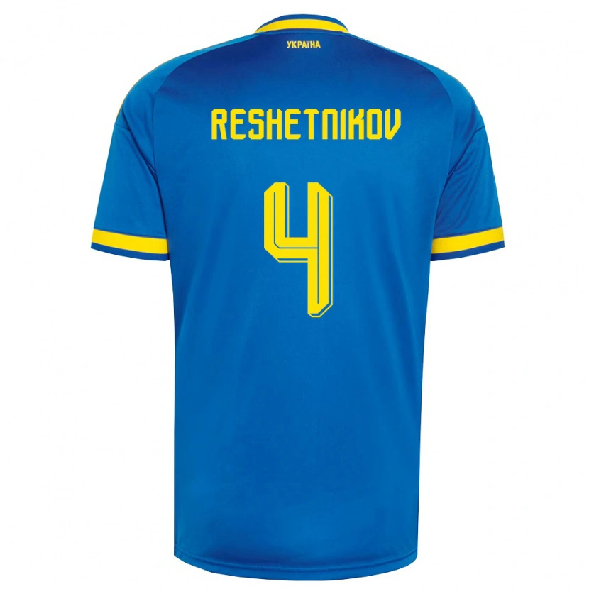 Danxen Kvinnor Ukraina Mikhail Reshetnikov #4 Blå Gul Marin Bortatröja Matchtröjor 26-28 Tröjor T-Tröja