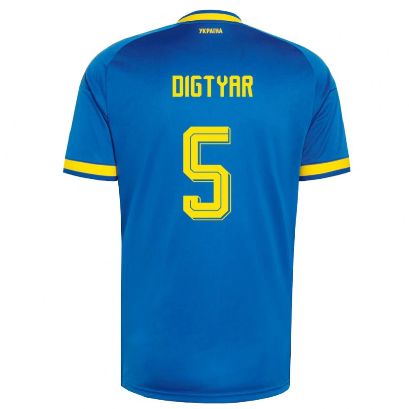 Danxen Kvinnor Ukraina Kyrylo Digtyar #5 Blå Gul Marin Bortatröja Matchtröjor 26-28 Tröjor T-Tröja