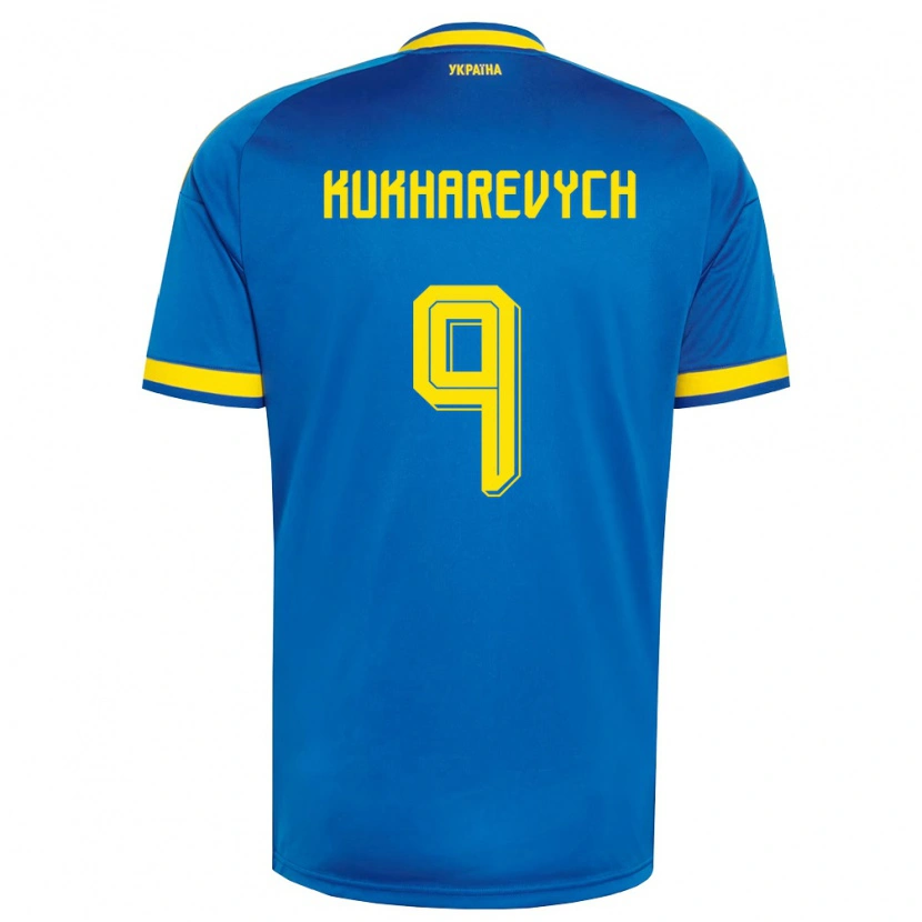 Danxen Kvinnor Ukraina Mykola Kukharevych #9 Blå Gul Marin Bortatröja Matchtröjor 26-28 Tröjor T-Tröja