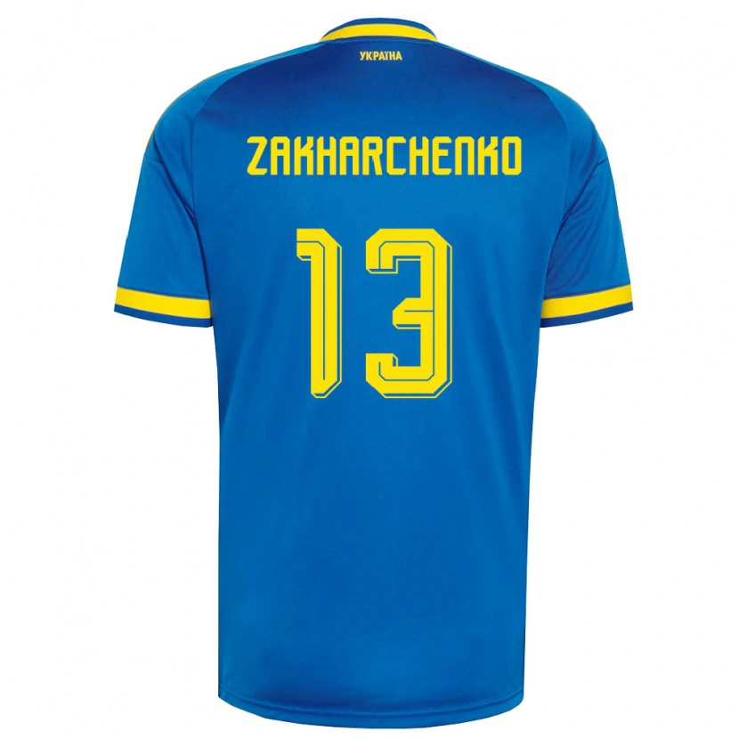 Danxen Kvinnor Ukraina Vladyslav Zakharchenko #13 Blå Gul Marin Bortatröja Matchtröjor 26-28 Tröjor T-Tröja
