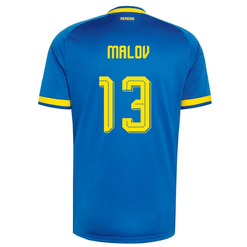 Danxen Kvinnor Ukraina Danylo Malov #13 Blå Gul Marin Bortatröja Matchtröjor 26-28 Tröjor T-Tröja