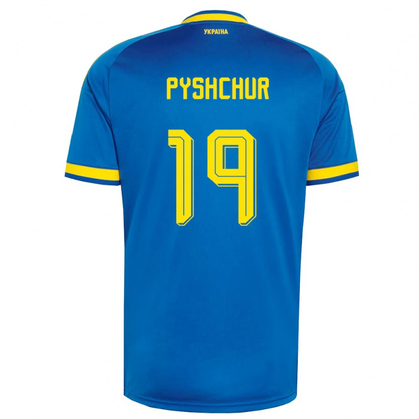 Danxen Kvinnor Ukraina Oleksandr Pyshchur #19 Blå Gul Marin Bortatröja Matchtröjor 26-28 Tröjor T-Tröja