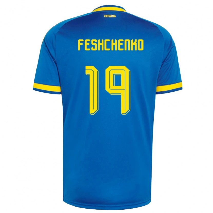 Danxen Kvinnor Ukraina Oleksandr Feshchenko #19 Blå Gul Marin Bortatröja Matchtröjor 26-28 Tröjor T-Tröja