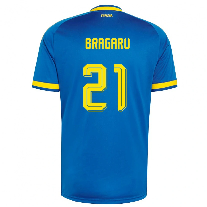 Danxen Kvinnor Ukraina Maksym Bragaru #21 Blå Gul Marin Bortatröja Matchtröjor 26-28 Tröjor T-Tröja