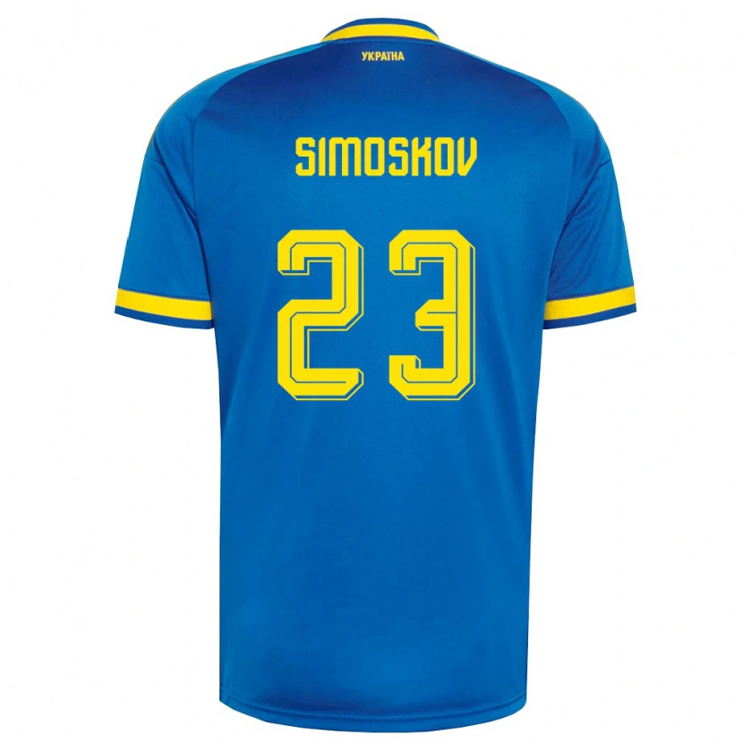 Danxen Kvinnor Ukraina Aleksander Simoskov #23 Blå Gul Marin Bortatröja Matchtröjor 26-28 Tröjor T-Tröja