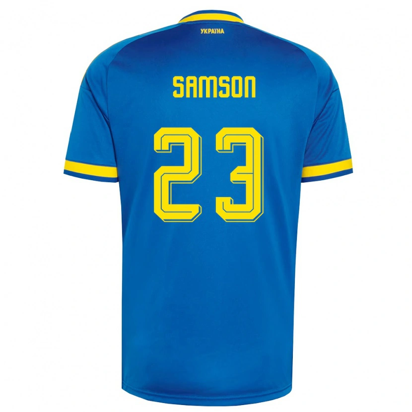 Danxen Kvinnor Ukraina Kateryna Samson #23 Blå Gul Marin Bortatröja Matchtröjor 26-28 Tröjor T-Tröja