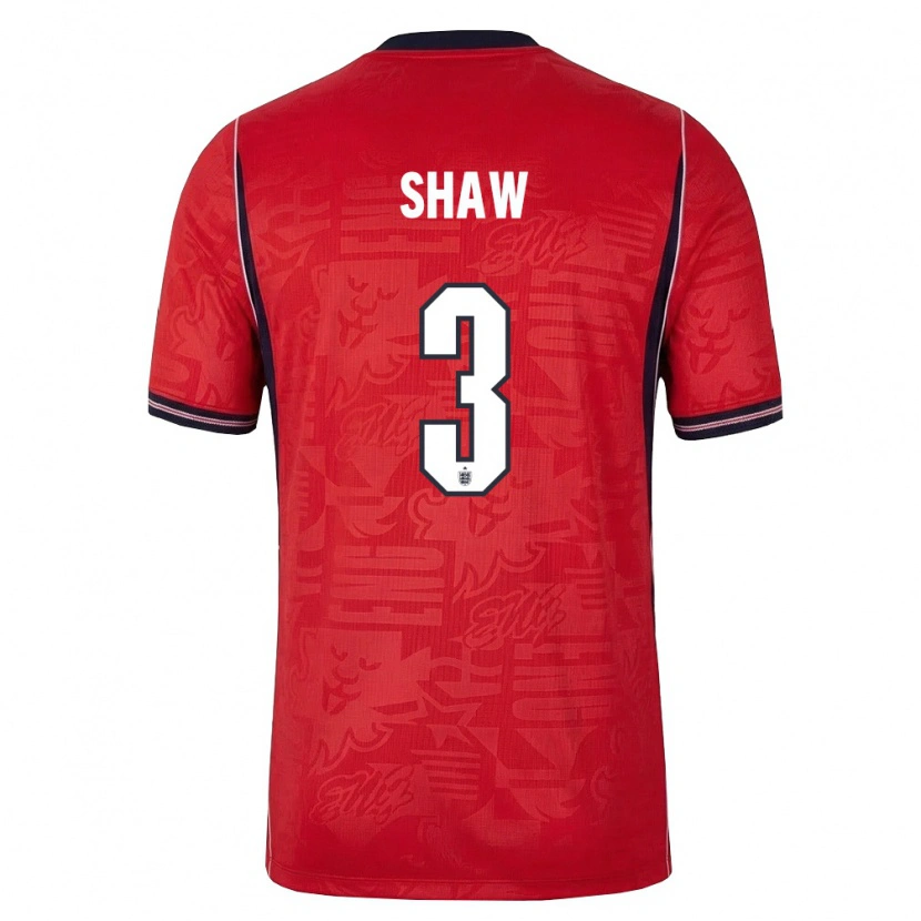Danxen Kvinnor England Luke Shaw #3 Röd Marin Vit Bortatröja Matchtröjor 26-28 Tröjor T-Tröja