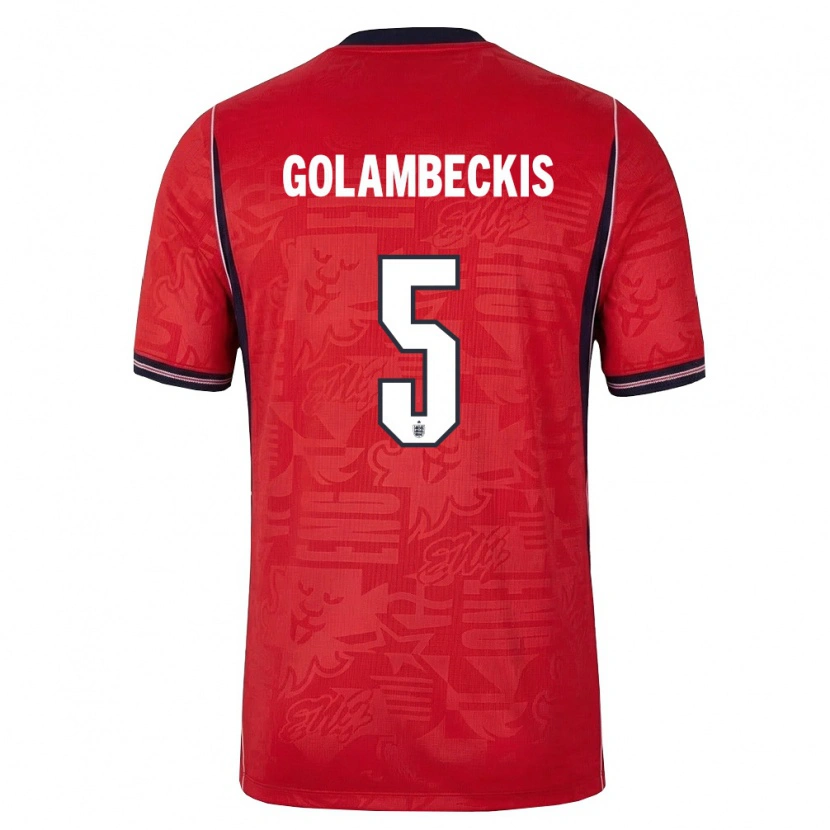 Danxen Kvinnor England Airidas Golambeckis #5 Röd Marin Vit Bortatröja Matchtröjor 26-28 Tröjor T-Tröja