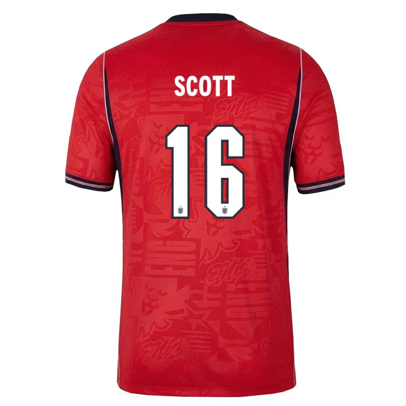 Danxen Kvinnor England Jill Scott #16 Röd Marin Vit Bortatröja Matchtröjor 26-28 Tröjor T-Tröja
