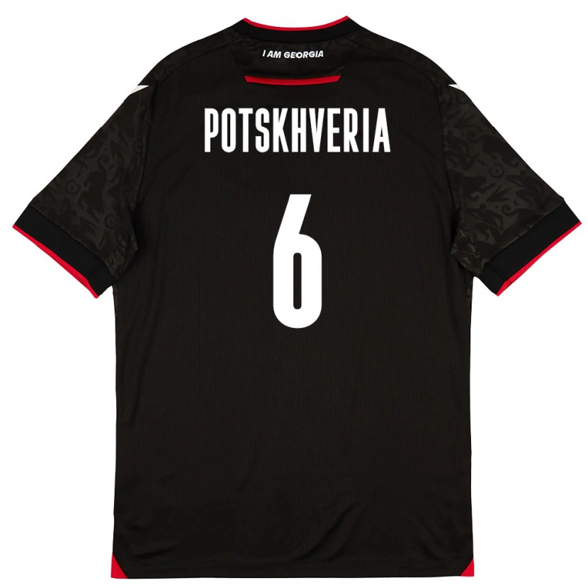 Danxen Kvinnor Georgia Andria Potskhveria #6 Svart Vit Röd Bortatröja Matchtröjor 26-28 Tröjor T-Tröja
