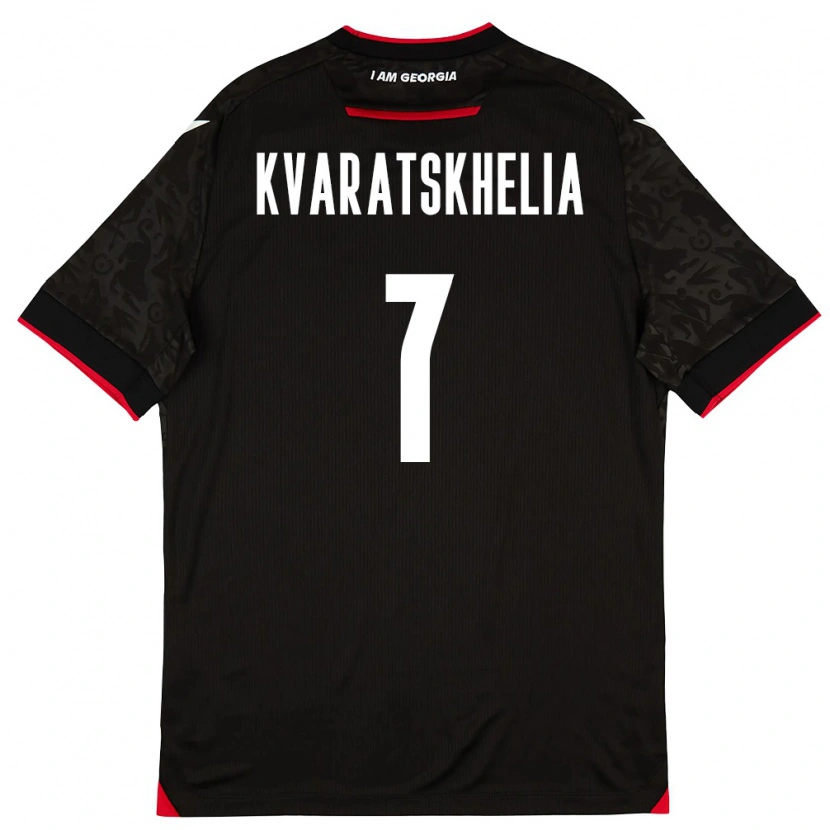 Danxen Kvinnor Georgia Khvicha Kvaratskhelia #7 Svart Vit Röd Bortatröja Matchtröjor 26-28 Tröjor T-Tröja