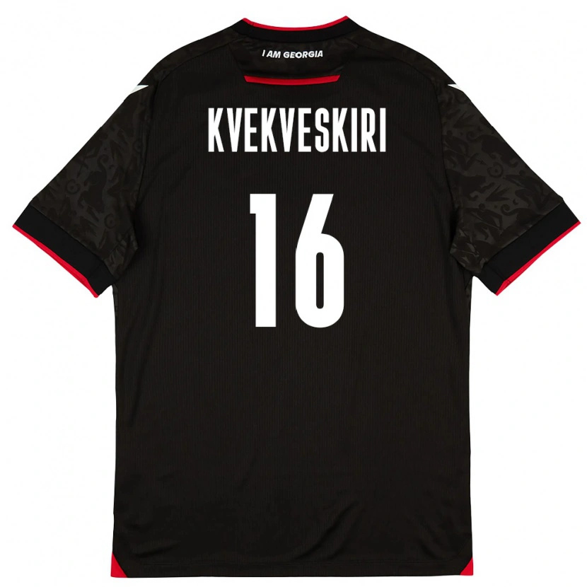 Danxen Kvinnor Georgia Nika Kvekveskiri #16 Svart Vit Röd Bortatröja Matchtröjor 26-28 Tröjor T-Tröja