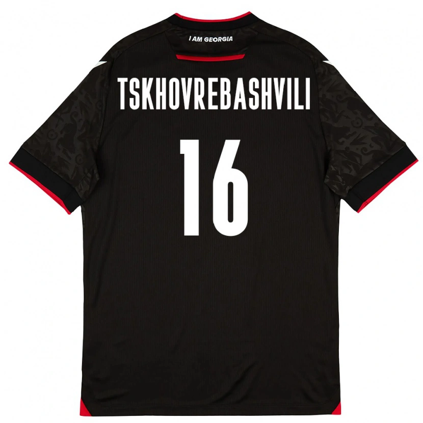 Danxen Kvinnor Georgia Nikoloz Tskhovrebashvili #16 Svart Vit Röd Bortatröja Matchtröjor 26-28 Tröjor T-Tröja