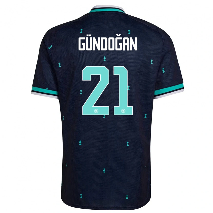Danxen Kvinnor Tyskland Ilkay Gundogan #21 Marin Himmelblå Vit Bortatröja Matchtröjor 26-28 Tröjor T-Tröja