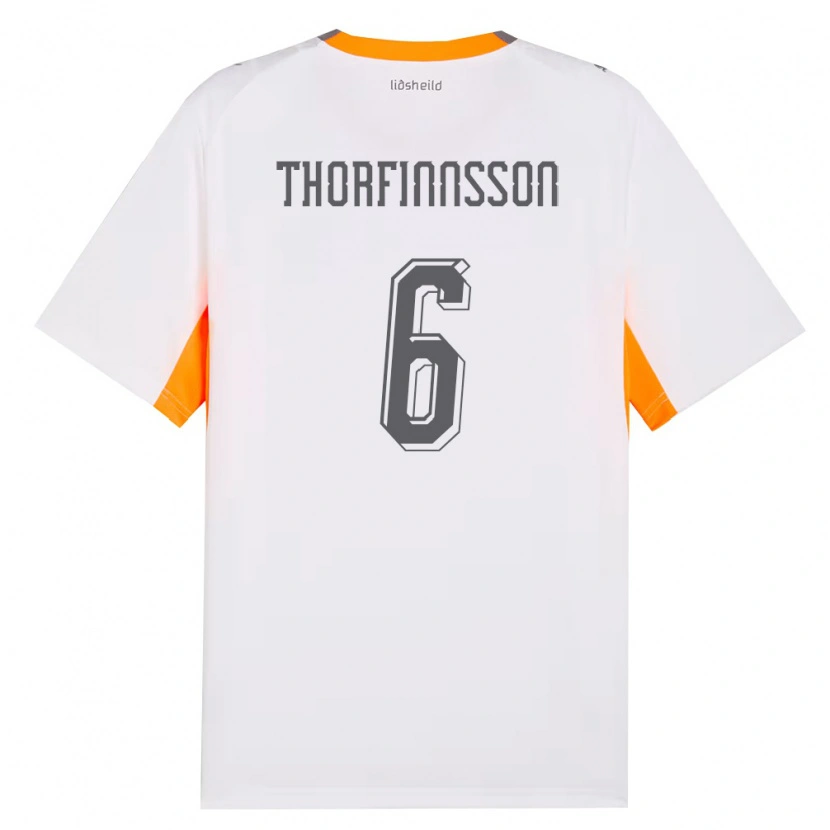 Danxen Kvinnor Island Mikael Máni Thorfinnsson #6 Vit Orange Grå Bortatröja Matchtröjor 26-28 Tröjor T-Tröja