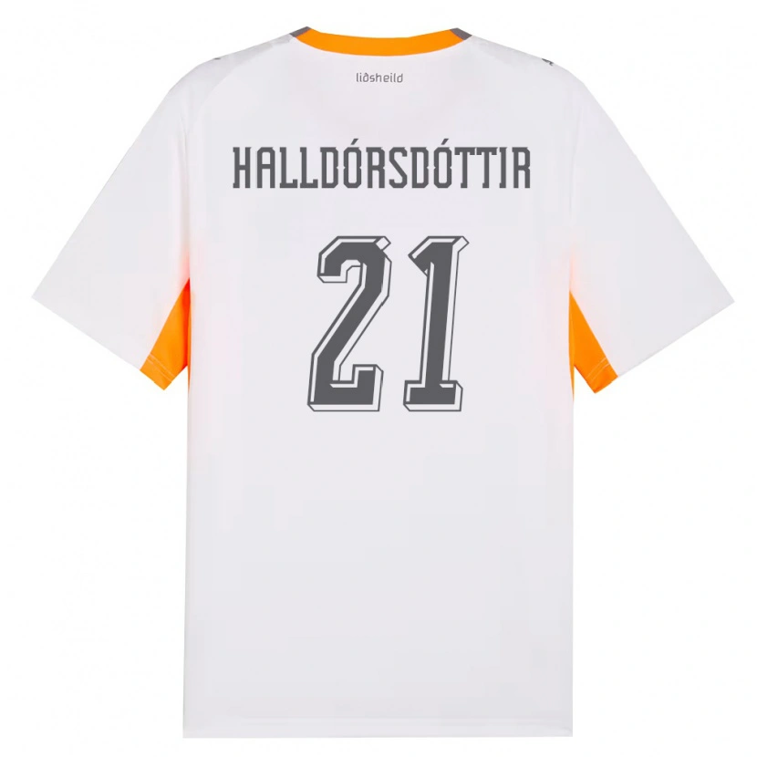 Danxen Kvinnor Island Hafrún Rakel Halldórsdóttir #21 Vit Orange Grå Bortatröja Matchtröjor 26-28 Tröjor T-Tröja