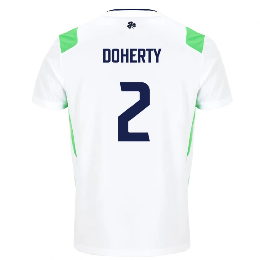 Danxen Kvinnor Irland Matt Doherty #2 Vit Ljus Grön Bortatröja Matchtröjor 26-28 Tröjor T-Tröja