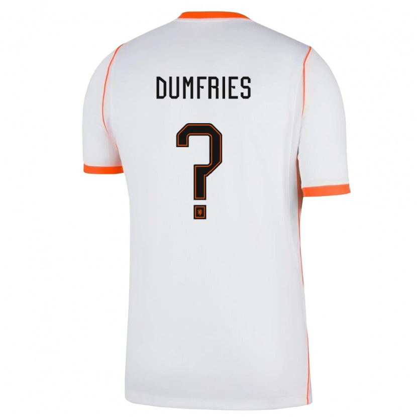 Danxen Kvinnor Nederländerna Denzel Dumfries #0 Vit Orange Bortatröja Matchtröjor 26-28 Tröjor T-Tröja