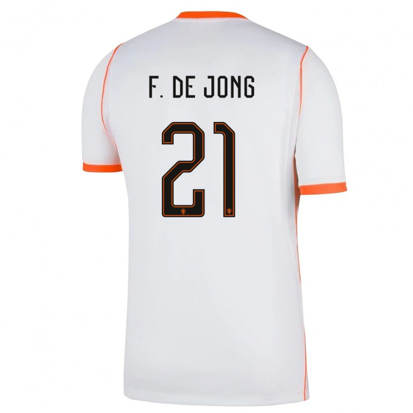 Danxen Kvinnor Nederländerna Frenkie De Jong #21 Vit Orange Bortatröja Matchtröjor 26-28 Tröjor T-Tröja