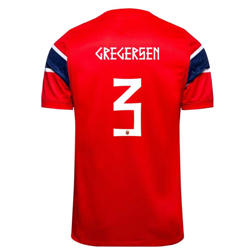 Danxen Barn Norge Stian Gregersen #3 Röd Marin Vit Hemmatröja Matchtröjor 26-28 Tröjor T-Tröja