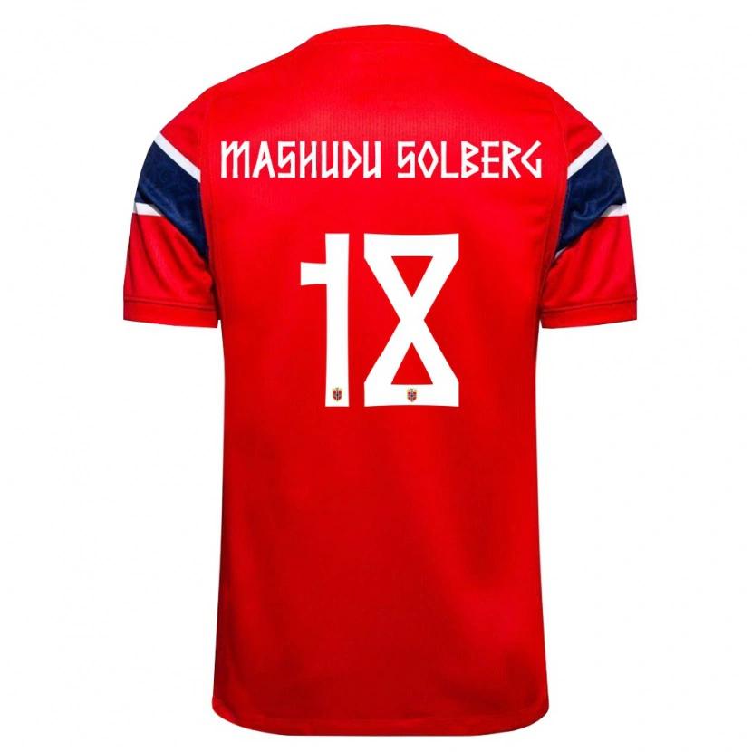 Danxen Barn Norge Mathias Mashudu Solberg #18 Röd Marin Vit Hemmatröja Matchtröjor 26-28 Tröjor T-Tröja