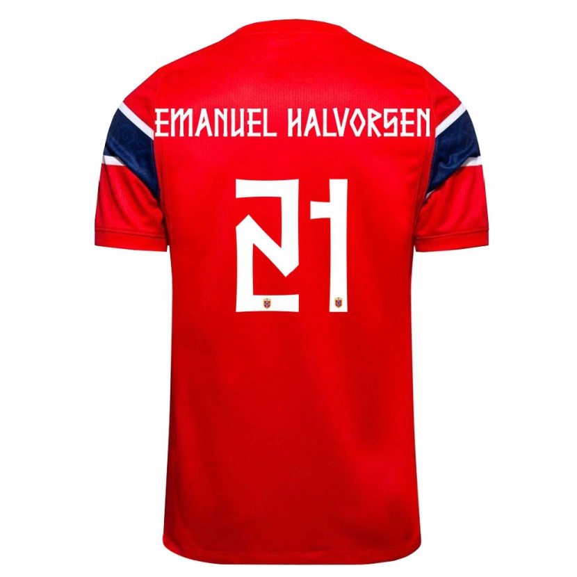 Danxen Barn Norge Victor Halvorsen #21 Röd Marin Vit Hemmatröja Matchtröjor 26-28 Tröjor T-Tröja