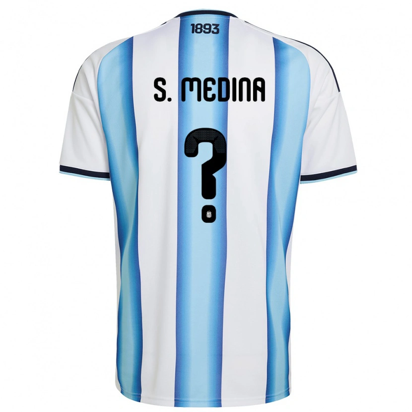 Danxen Barn Argentina Santiago Medina #0 Vit Himmelblå Marin Hemmatröja Matchtröjor 26-28 Tröjor T-Tröja