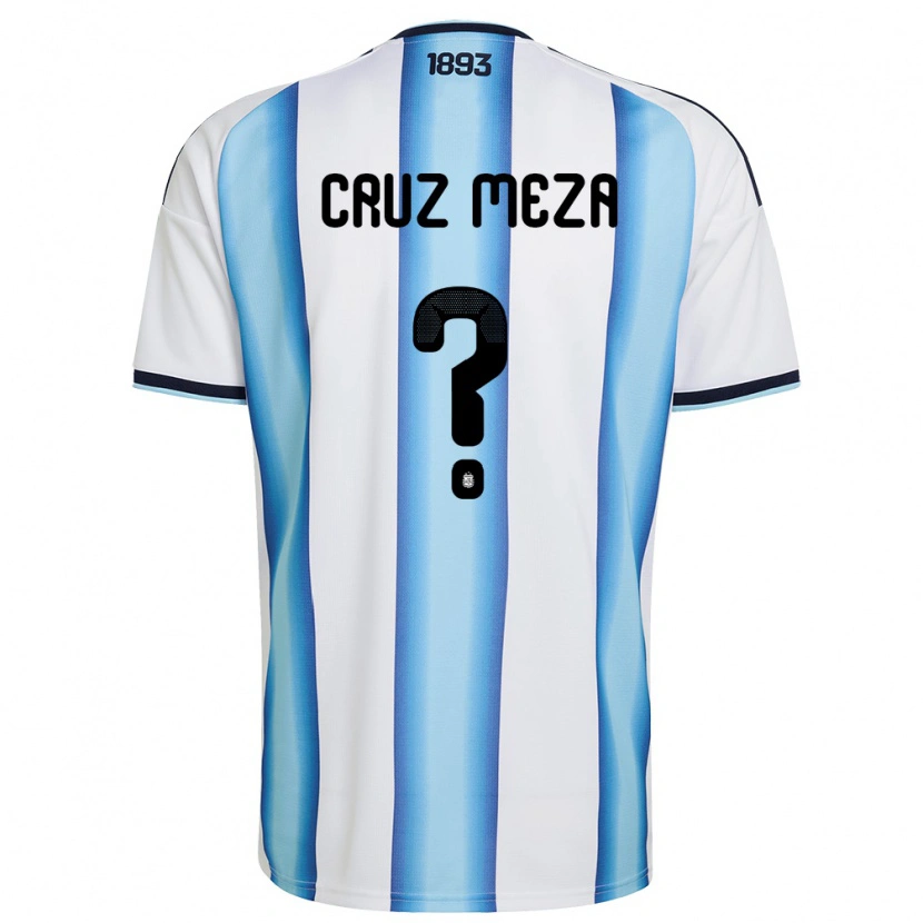 Danxen Barn Argentina Juan Cruz Meza #0 Vit Himmelblå Marin Hemmatröja Matchtröjor 26-28 Tröjor T-Tröja