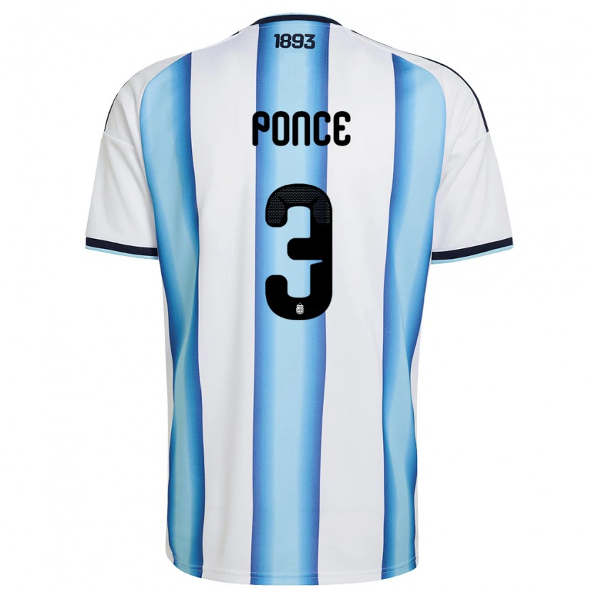Danxen Barn Argentina Mauricio Ponce #3 Vit Himmelblå Marin Hemmatröja Matchtröjor 26-28 Tröjor T-Tröja