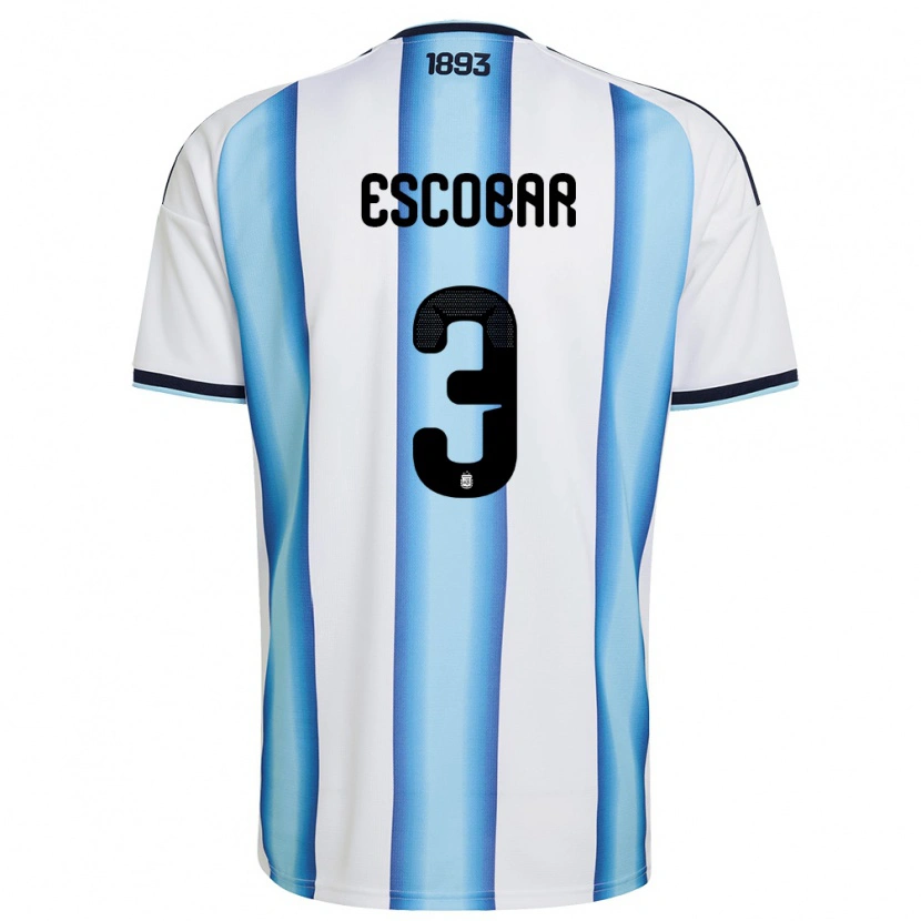 Danxen Barn Argentina Simón Escobar #3 Vit Himmelblå Marin Hemmatröja Matchtröjor 26-28 Tröjor T-Tröja