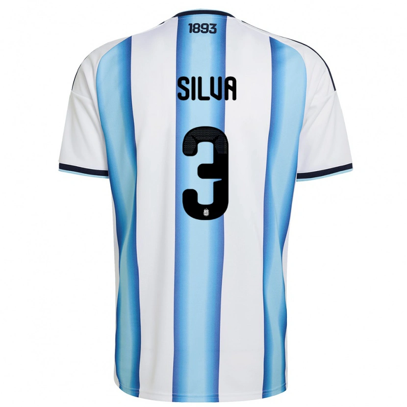 Danxen Barn Argentina Tomas Silva #3 Vit Himmelblå Marin Hemmatröja Matchtröjor 26-28 Tröjor T-Tröja