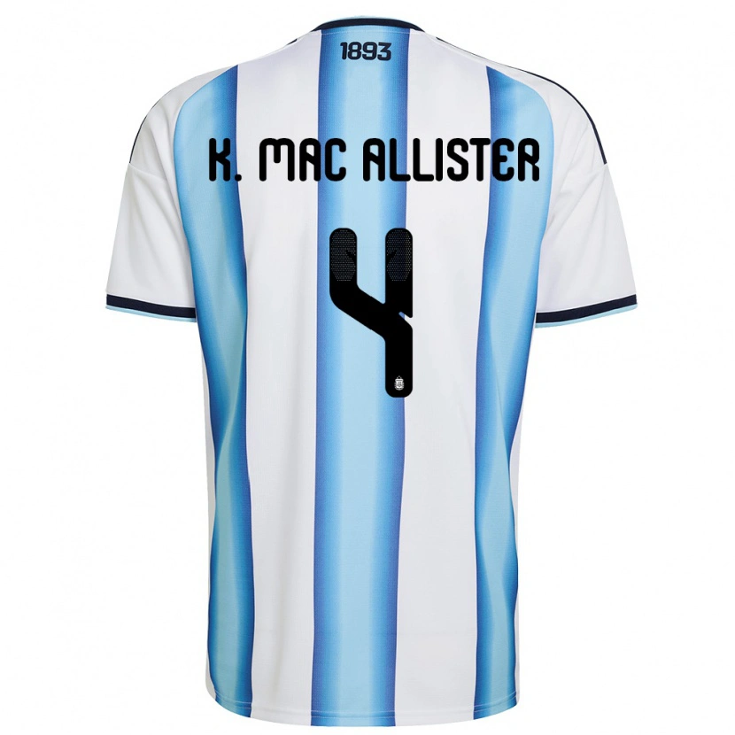 Danxen Barn Argentina Kevin Mac Allister #4 Vit Himmelblå Marin Hemmatröja Matchtröjor 26-28 Tröjor T-Tröja