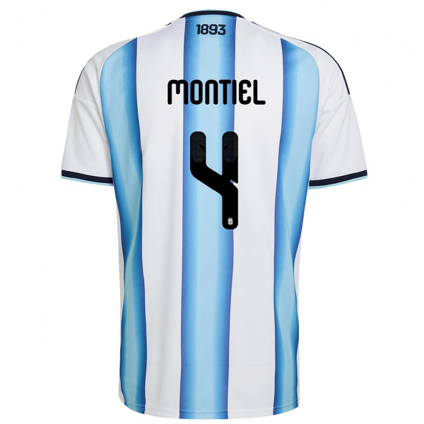 Danxen Barn Argentina Gonzalo Montiel #4 Vit Himmelblå Marin Hemmatröja Matchtröjor 26-28 Tröjor T-Tröja