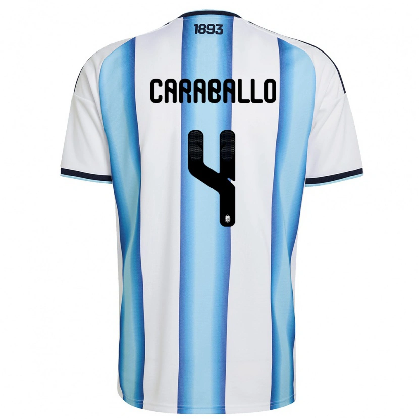 Danxen Barn Argentina Brian Caraballo #4 Vit Himmelblå Marin Hemmatröja Matchtröjor 26-28 Tröjor T-Tröja