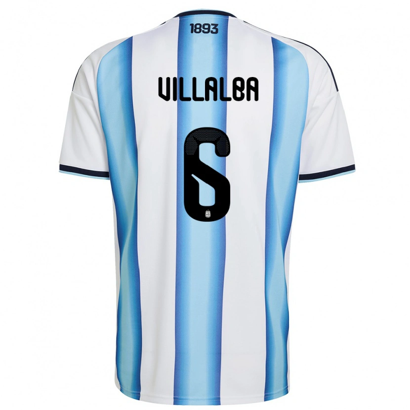Danxen Barn Argentina Juan Villalba #6 Vit Himmelblå Marin Hemmatröja Matchtröjor 26-28 Tröjor T-Tröja