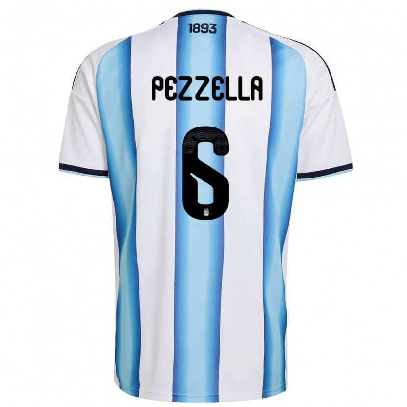 Danxen Barn Argentina German Pezzella #6 Vit Himmelblå Marin Hemmatröja Matchtröjor 26-28 Tröjor T-Tröja