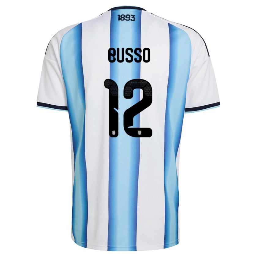 Danxen Barn Argentina Álvaro Busso #12 Vit Himmelblå Marin Hemmatröja Matchtröjor 26-28 Tröjor T-Tröja