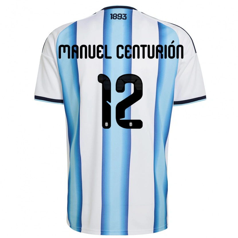 Danxen Barn Argentina Juan Manuel Centurión #12 Vit Himmelblå Marin Hemmatröja Matchtröjor 26-28 Tröjor T-Tröja