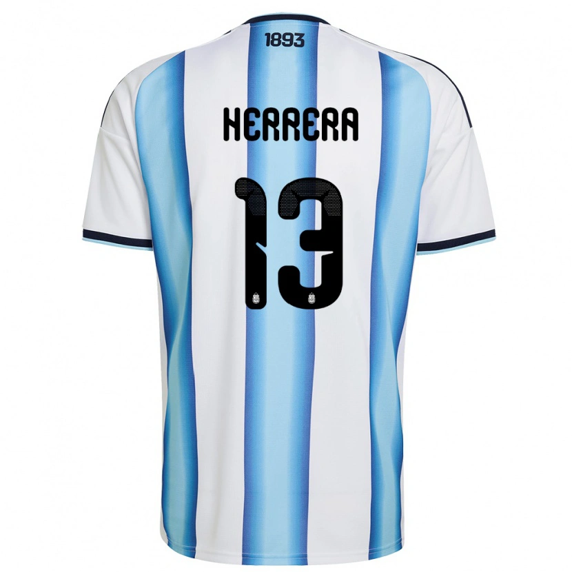 Danxen Barn Argentina Marcelo Herrera #13 Vit Himmelblå Marin Hemmatröja Matchtröjor 26-28 Tröjor T-Tröja