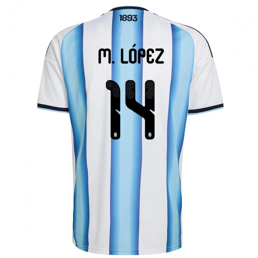 Danxen Barn Argentina Mateo López #14 Vit Himmelblå Marin Hemmatröja Matchtröjor 26-28 Tröjor T-Tröja