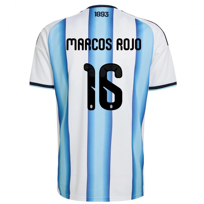 Danxen Barn Argentina Marcos Rojo #16 Vit Himmelblå Marin Hemmatröja Matchtröjor 26-28 Tröjor T-Tröja